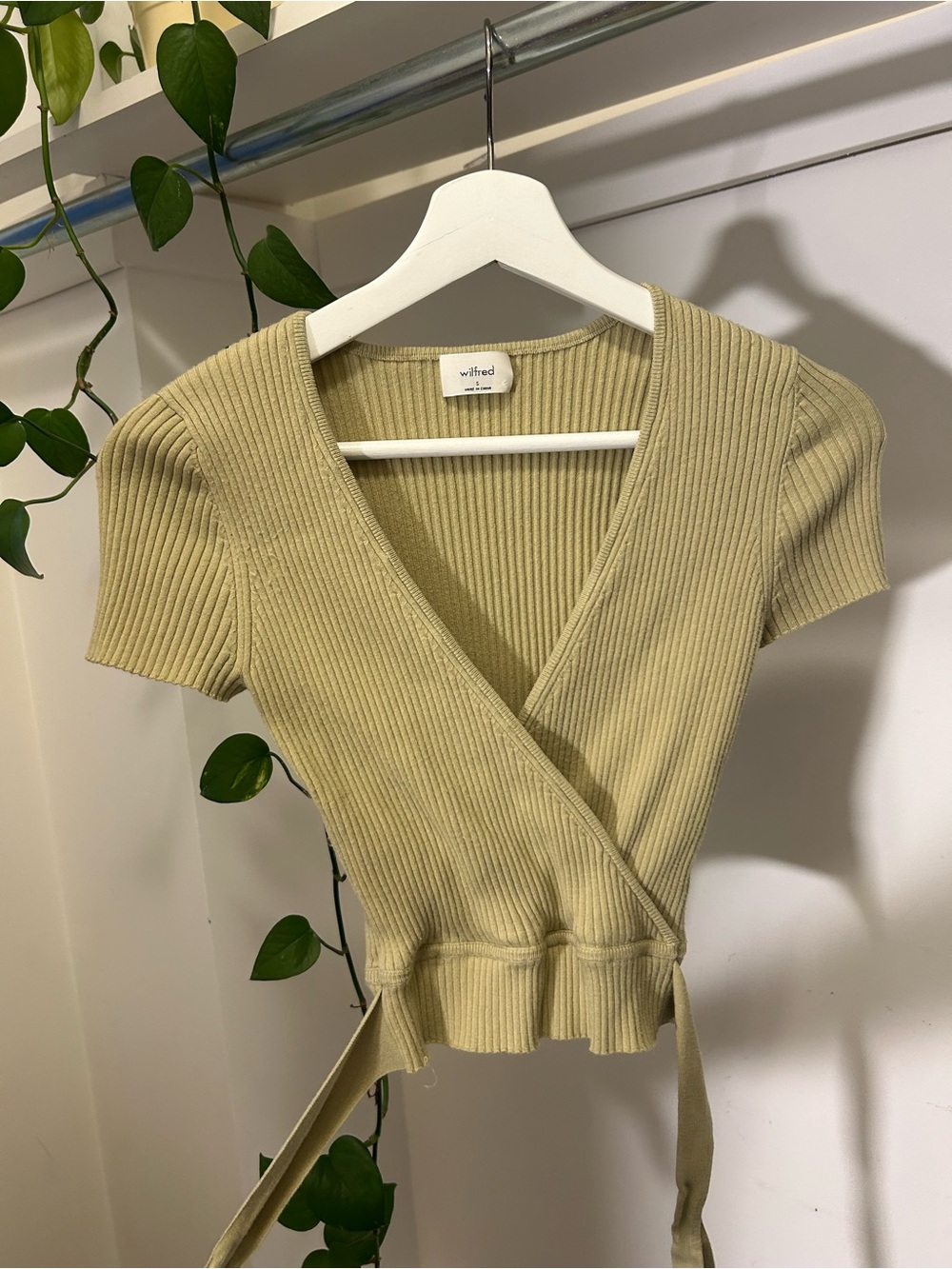 Wilfred Olive-Green Ribbed Wrap Crop Top